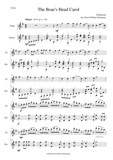 Free Sheet Music The Boars Head Carol For Flute And Guitar