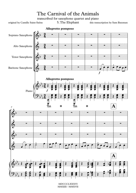 The Carnival Of The Animals 5 The Elephant Sheet Music