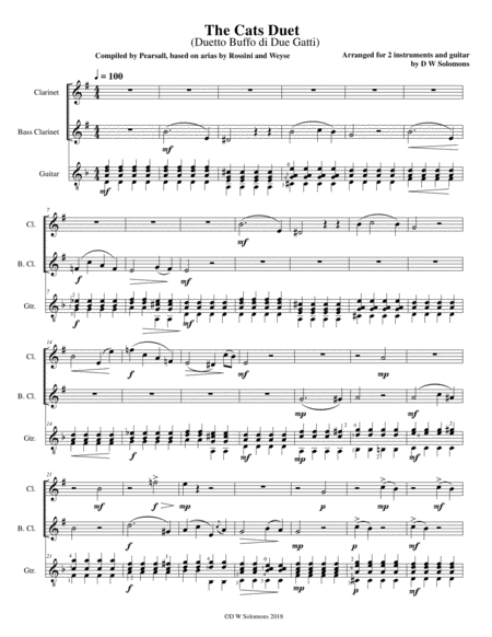 Free Sheet Music The Cats Duet Duetto Buffo Di Due Gatti For Clarinet Bass Clarinet And Guitar