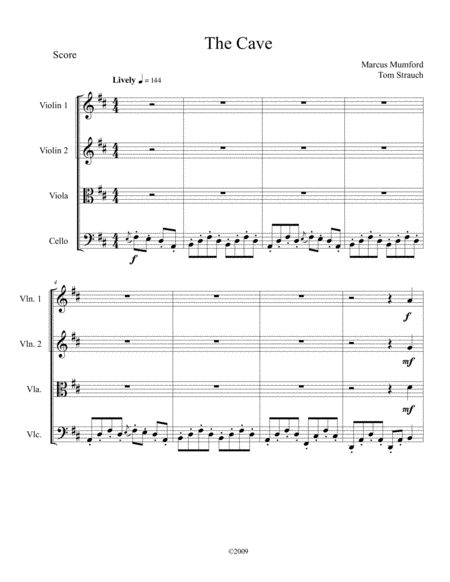 The Cave For String Quartet Intermediate Level Sheet Music