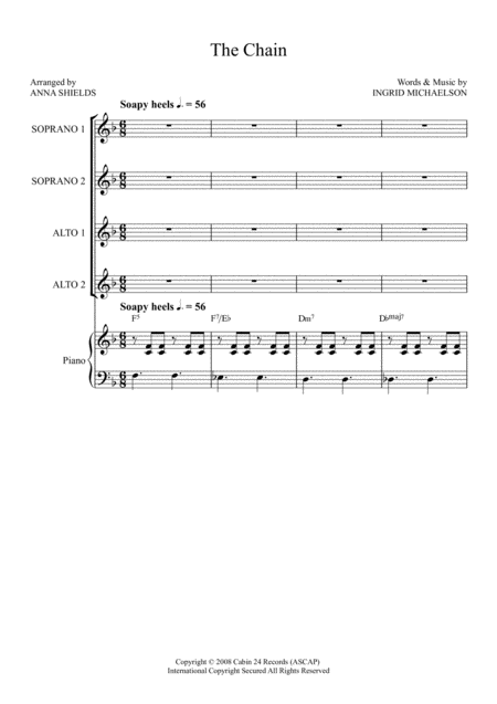 Free Sheet Music The Chain Ssaa Choir With Piano