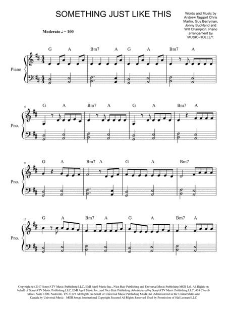 The Chainsmokers And Coldplay Something Just Like This Easy Piano Sheet Music