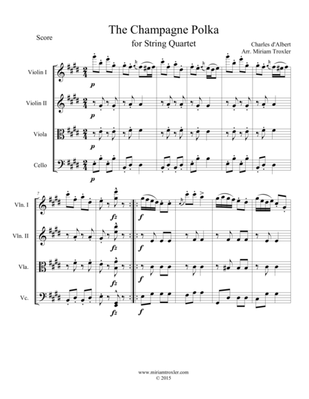 The Champange Polka For String Quartet Sheet Music