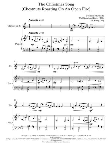 Free Sheet Music The Christmas Song Chestnuts Roasting On An Open Fire Clarinet And Piano