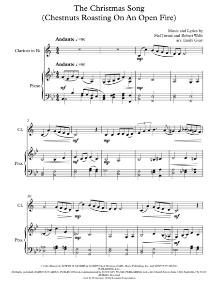 The Christmas Song Chestnuts Roasting On An Open Fire Clarinet And Piano Sheet Music