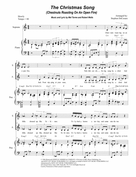 The Christmas Song Chestnuts Roasting On An Open Fire Duet For Soprano And Alto Solo Sheet Music