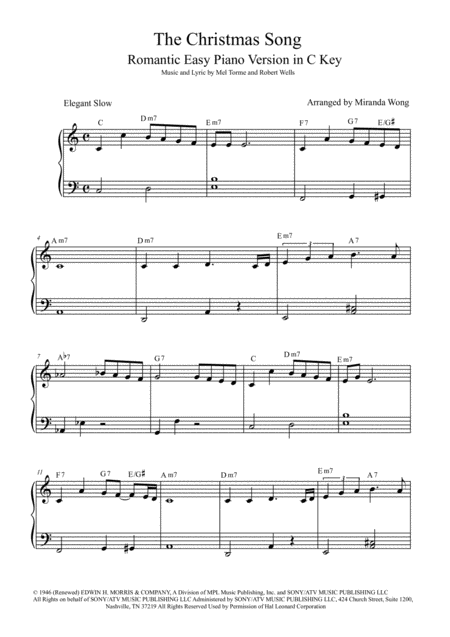 The Christmas Song Chestnuts Roasting On An Open Fire Easy Intermediate Piano Version In C Key With Chords Sheet Music