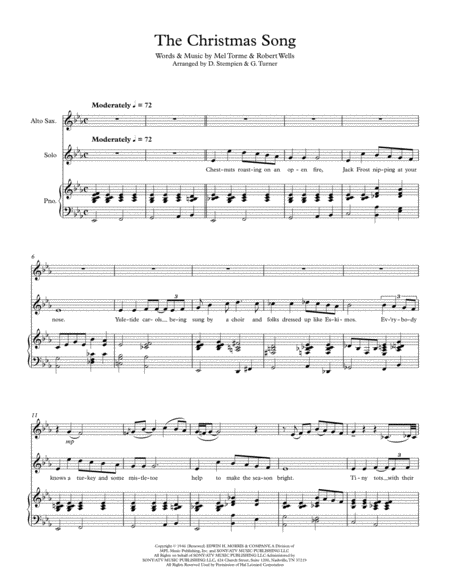 The Christmas Song Chestnuts Roasting On An Open Fire For Vocal Solo With Alto Sax And Piano Accompaniment Sheet Music