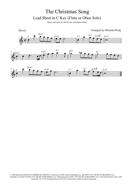 Free Sheet Music The Christmas Song Chestnuts Roasting On An Open Fire Lead Sheet In C Key With Chords