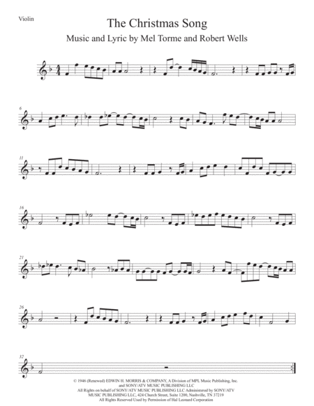 The Christmas Song Chestnuts Roasting On An Open Fire Violin Sheet Music