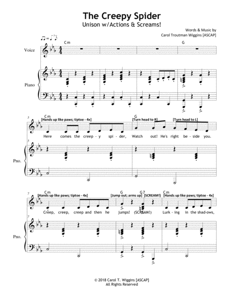 Free Sheet Music The Creepy Spider With Actions Screams