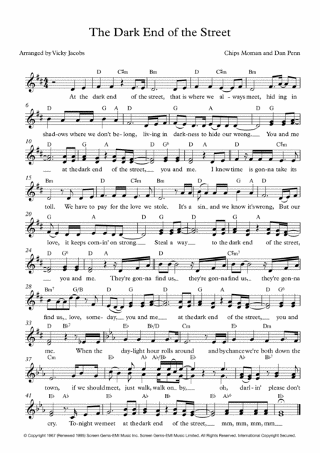 The Dark End Of The Street Lead Sheet For Singalongs Sheet Music