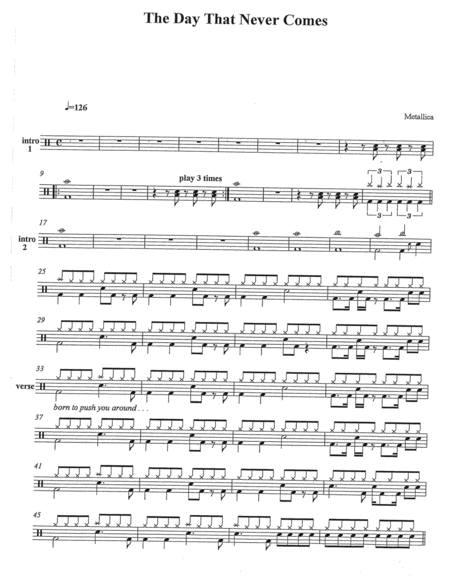 The Day That Never Comes Drum Chart Sheet Music