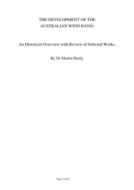 The Development Of The Australian Wind Band An Historical Overview With Review Of Selected Works By Dr Martin Hardy Sheet Music