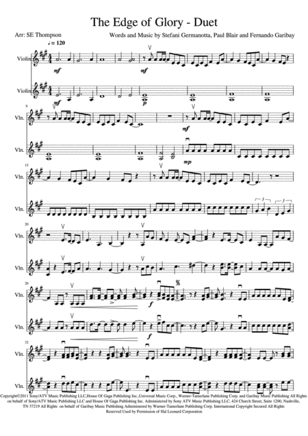 The Edge Of Glory Duet Sheet Music