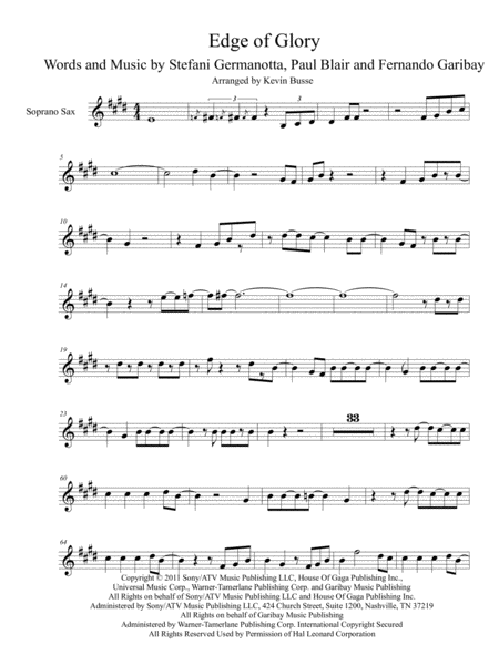 The Edge Of Glory Sax Solo Soprano Sax Sheet Music