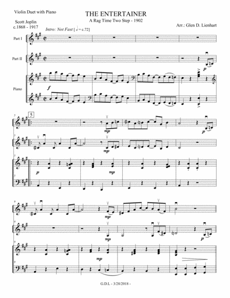 Free Sheet Music The Entertainer String Duet