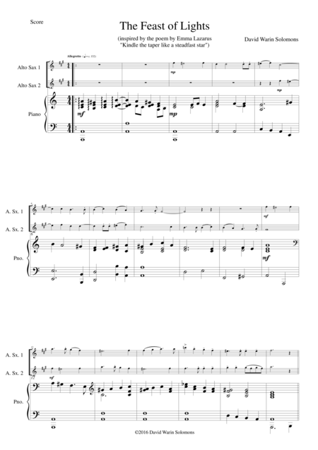 The Feast Of Lights For 2 Alto Saxophones And Piano Sheet Music