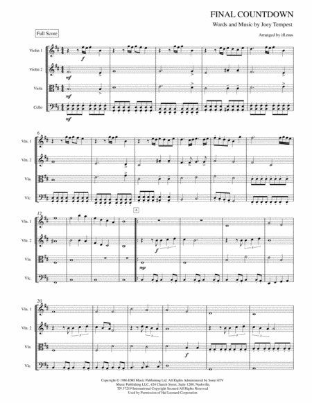 The Final Countdown Sheet Music