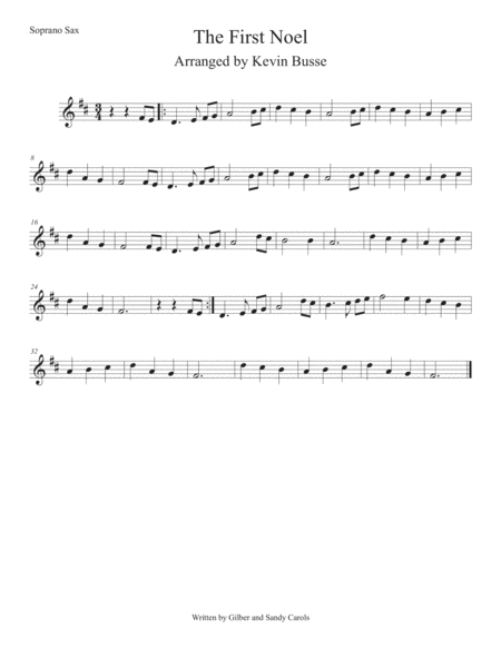 The First Noel Easy Key Of C Soprano Sax Sheet Music