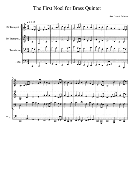Free Sheet Music The First Noel For Brass Quartet
