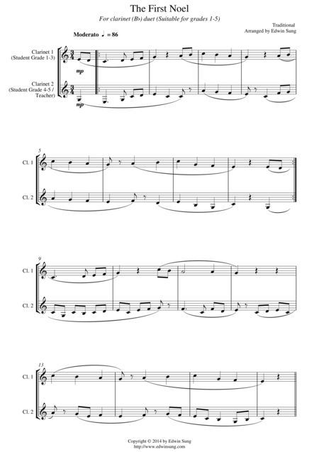 The First Noel For Clarinet Bb Duet Suitable For Grades 1 5 Sheet Music