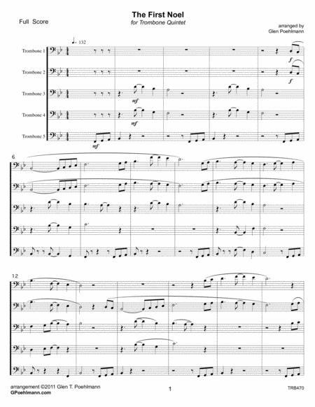 Free Sheet Music The First Noel For Trombone Quintet With Optional Percussion