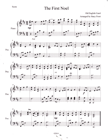 Free Sheet Music The First Noel Intermediate Piano Solo Arranged By Stacy Frost