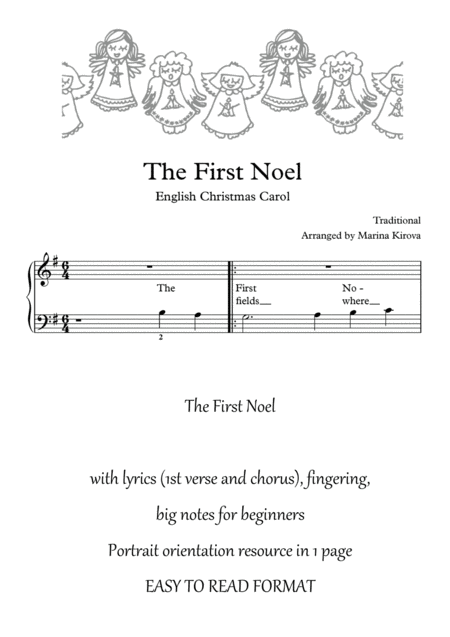 The First Noel Piano Solo For Beginners In Easy To Read Format Sheet Music