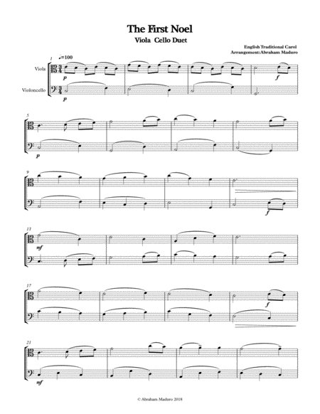 The First Noel Viola Cello Duet Two Tonalities Included Sheet Music