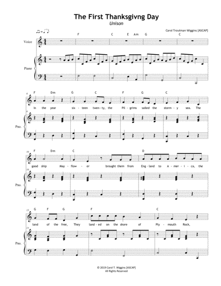 Free Sheet Music The First Thanksgiving Day