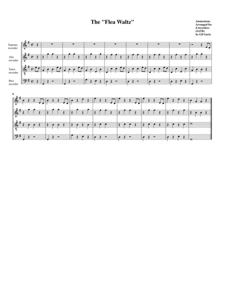 Free Sheet Music The Flea Waltz Der Flohwalzer La Chocolatera Vlooienmars Valse De Puce Arrangement For 4 Recorders