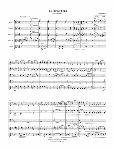 The Flower Song From Carmen For 5 Violas Sheet Music