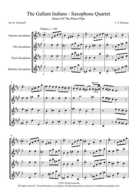 Free Sheet Music The Gallant Indians Dance Of The Peace Pipe Saxophone Quartet