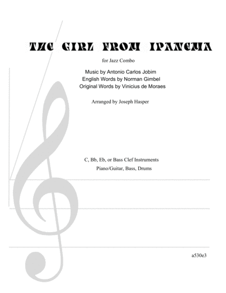 Free Sheet Music The Girl From Ipanema Basic Jazz Combo
