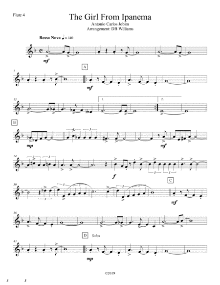 Free Sheet Music The Girl From Ipanema Flute 4