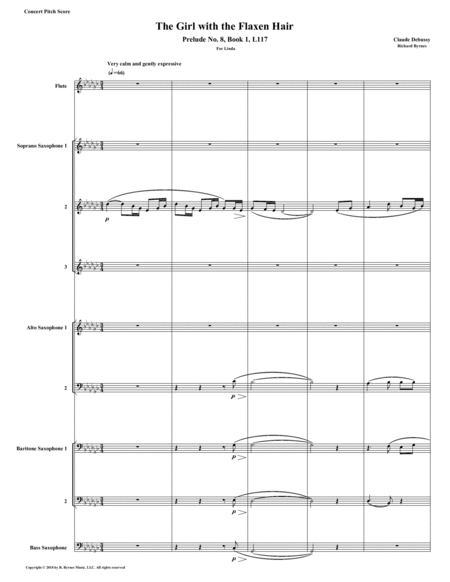 The Girl With The Flaxen Hair Prelude 8 Book 1 By Claude Debussy Saxophone Octet Flute Sheet Music