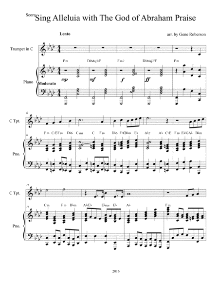 Free Sheet Music The God Of Abraham Praise Piano Trumpet In C