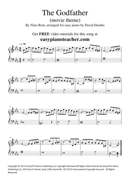 The Godfather Movie Theme Very Easy Piano Sheet Music