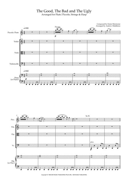 Free Sheet Music The Good The Bad And The Ugly Arranged For Flute Strings And Harp