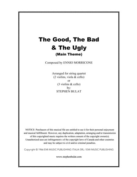 Free Sheet Music The Good The Bad And The Ugly Main Theme Ennio Morricone Arranged For String Quartet Or 3 Violins Cello