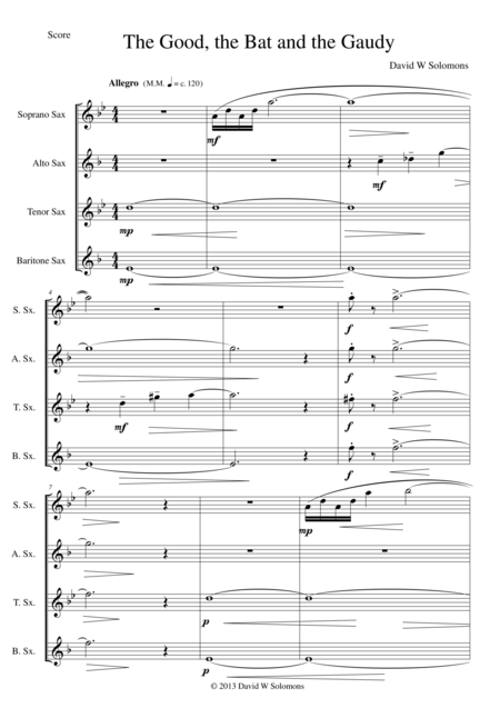 The Good The Bat And The Gaudy For Saxophone Quartet Sheet Music