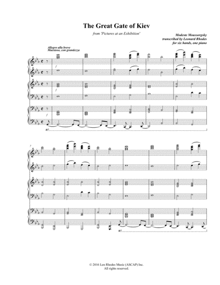 The Great Gate Of Kiev Mussorgsky Transcribed For Six Hands One Piano Sheet Music