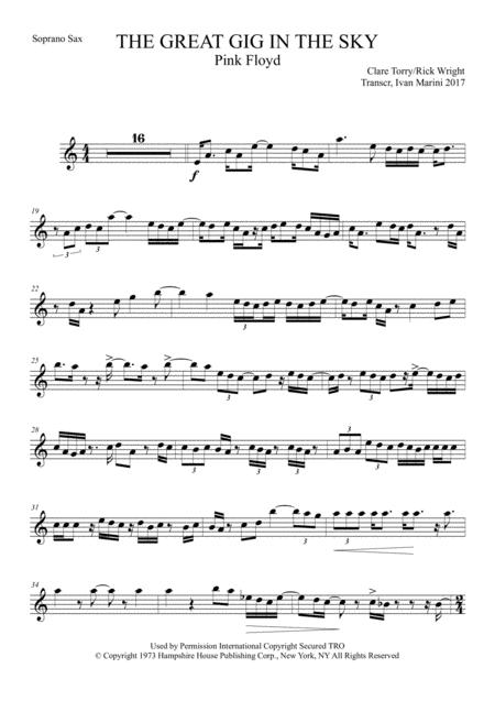 Free Sheet Music The Great Gig In The Sky By Pink Floyd Transcription In Bb