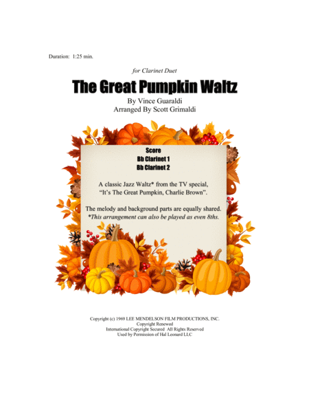 Free Sheet Music The Great Pumpkin Waltz For Clarinet Duet