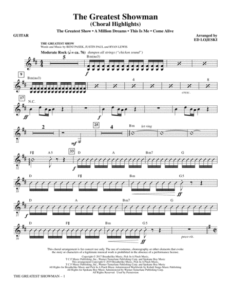 The Greatest Showman Choral Highlights Arr Ed Lojeski Guitar Sheet Music