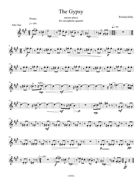 The Gypsy Alto Sax Part Only Sheet Music