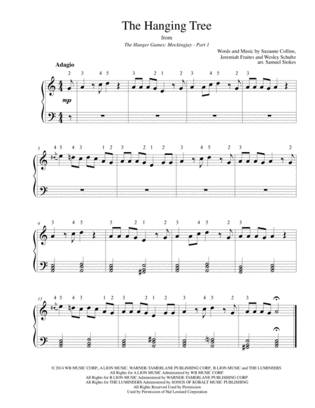 The Hanging Tree From The Hunger Games Mockingjay Part 1 For Easy Piano Sheet Music