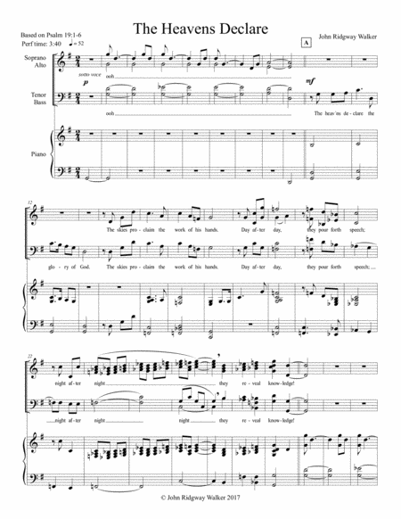 Free Sheet Music The Heavens Declare Psalm 19 Satb