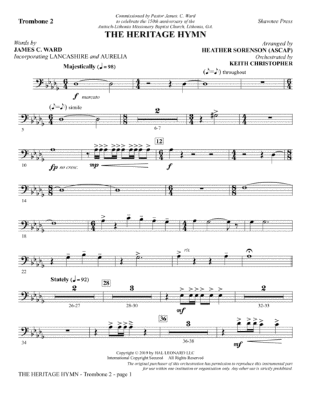 The Heritage Hymn Arr Heather Sorenson Trombone 2 Sheet Music